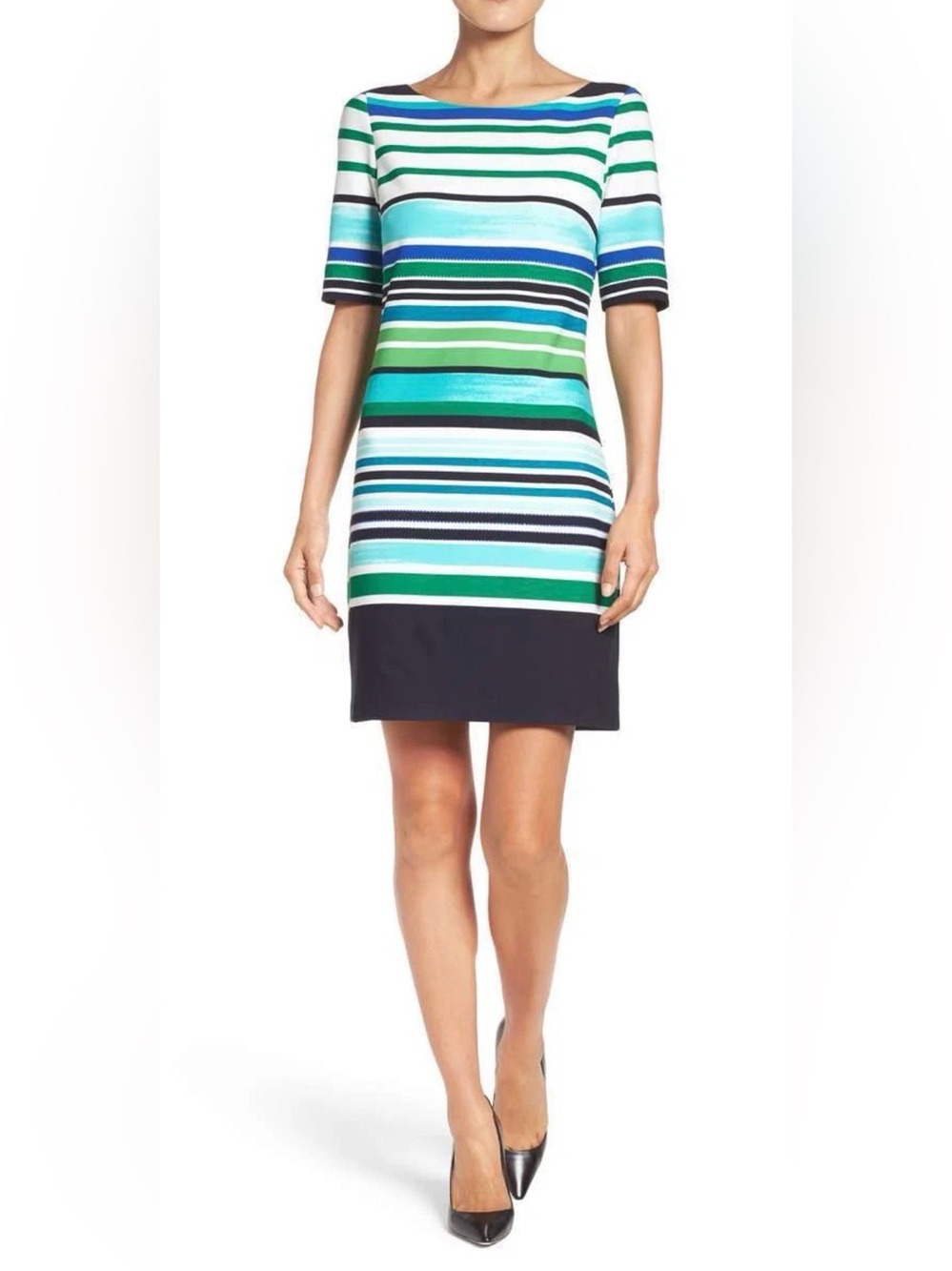 Eliza J Women’s Scuba Shift Dress Back Zip Lined Short Sleeves Size 6P NWT’s